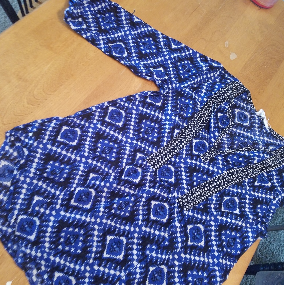 Printed, blue, long sleeve blouse